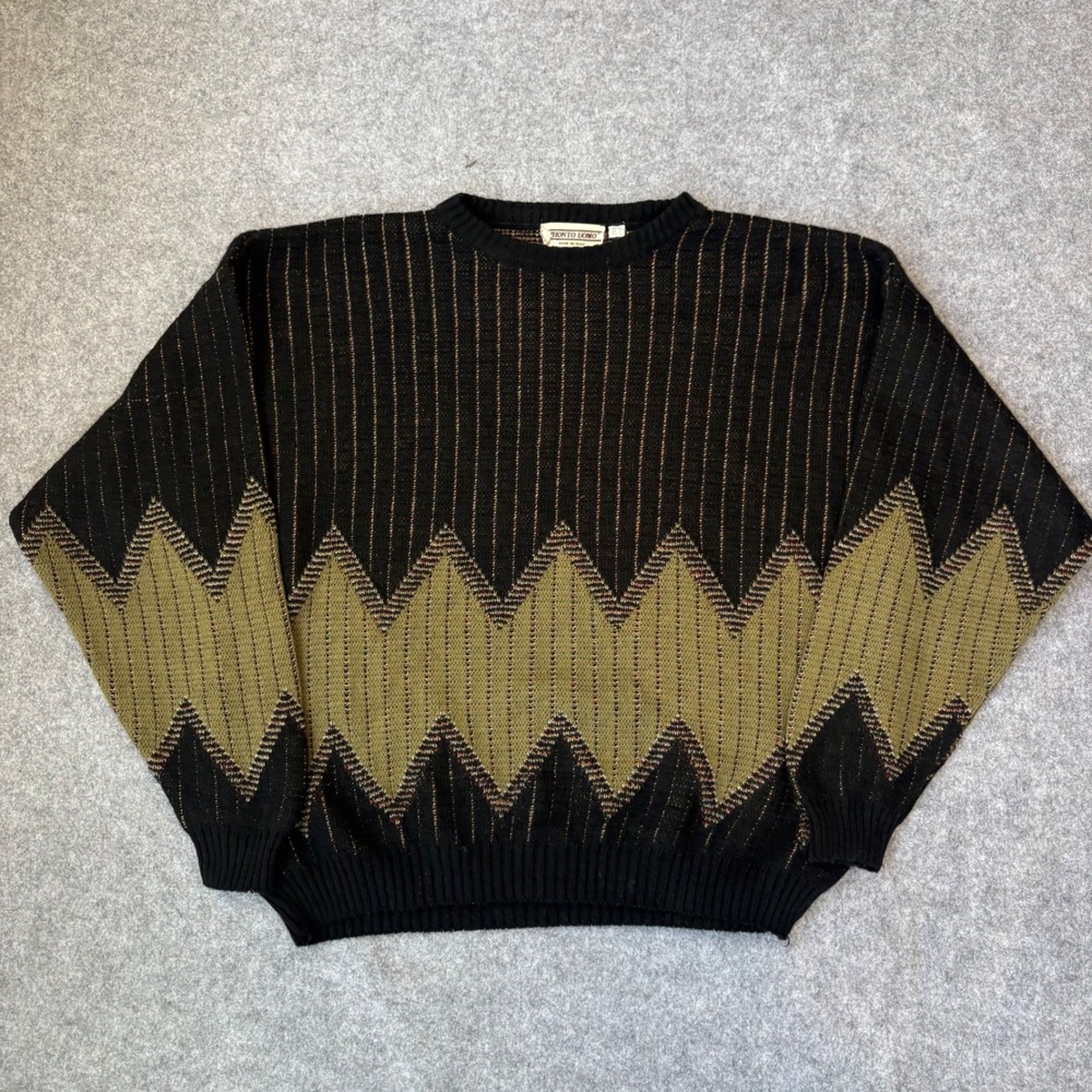 Pronto Uomo Vintage Made in Italy Zigzag Stripe Knit Sweater Mens Small Black